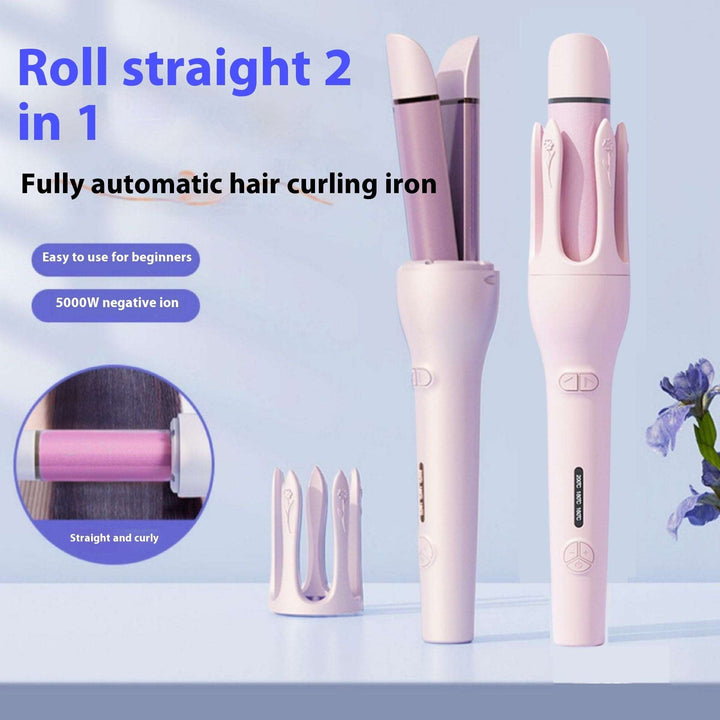 New 2 In 1 Automatic Hair Curler Straightener Negative Ion Electric Ceramic Fast Heating Rotating Magic Curler Gabby Whale