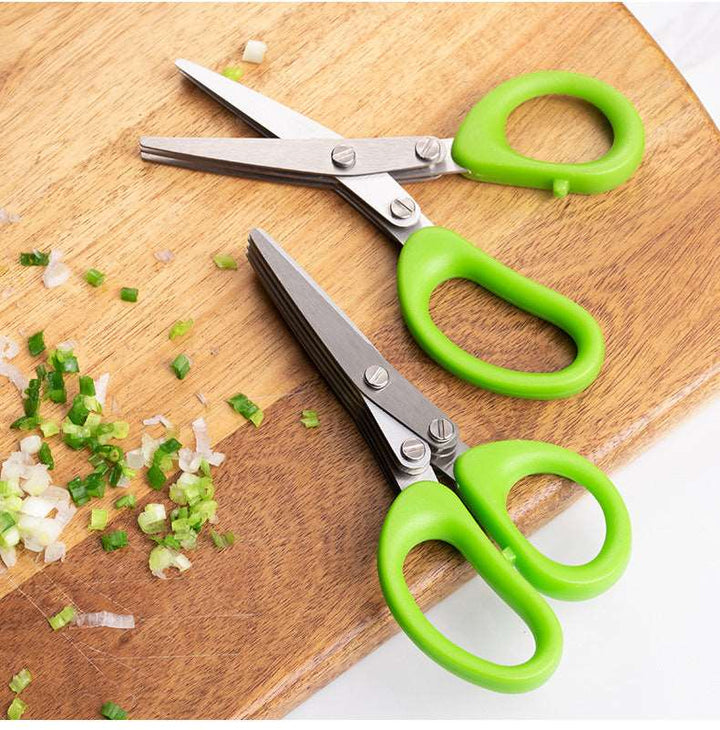 Multifunctional Multi-layer Green Onion Scissors Stainless Steel Onion Cutting Knife Herb Seaweed Spice Scissors Kitchen Scissor Kitchen Gadgets Gabby Whale