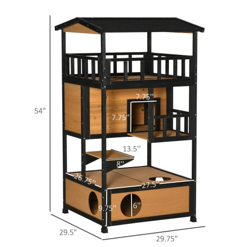 Wooden Outdoor Cat House, Wild Cat Shelter Kitten Tree - Gabby Whale