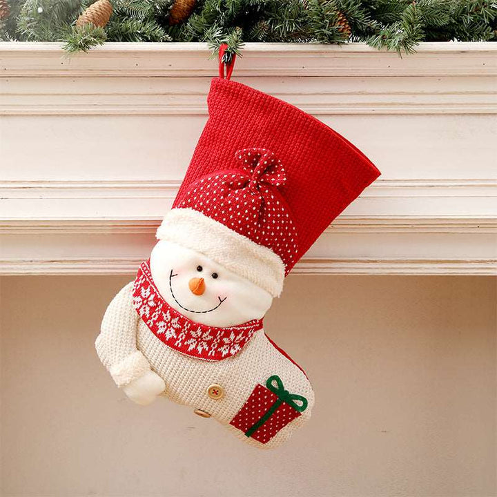 Large Red White Knitted Christmas Stocking Santa Claus Fireplace Decor Socks Xmas Gift Bags Candy Holder Decor For Home Gabby Whale