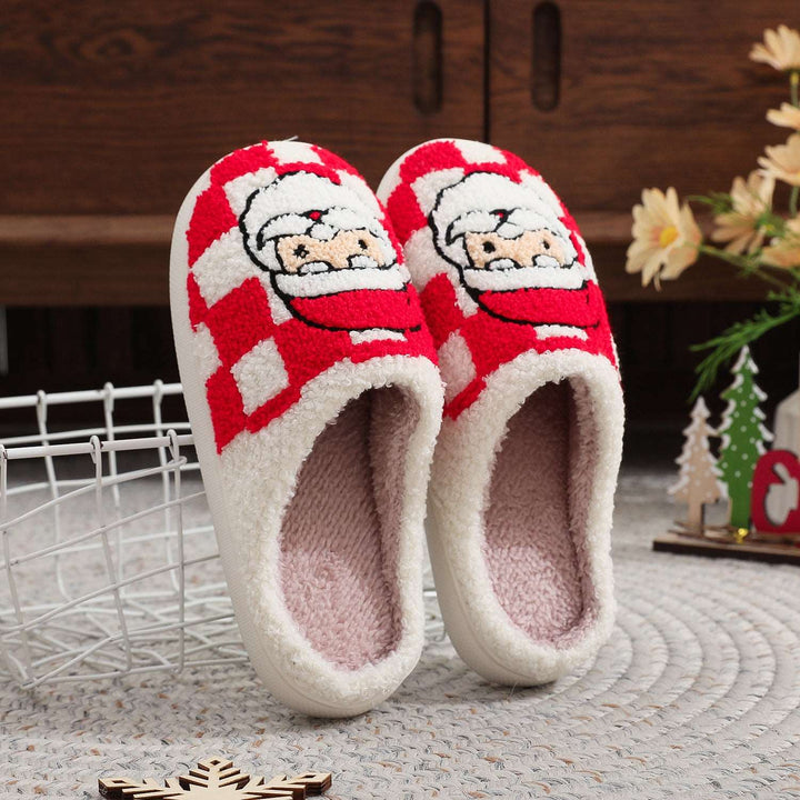 New Christmas Plaid Santa Claus Slippers Winter Indoor Non-slip Floor Bedroom Fuzzy House Shoes For Women Home Slipper Gabby Whale