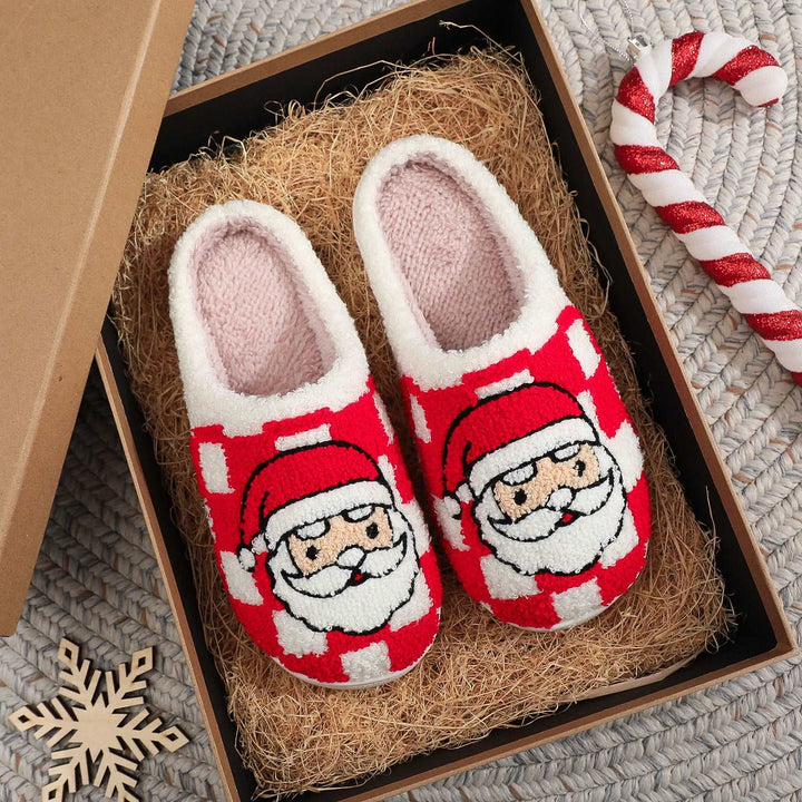 New Christmas Plaid Santa Claus Slippers Winter Indoor Non-slip Floor Bedroom Fuzzy House Shoes For Women Home Slipper Gabby Whale