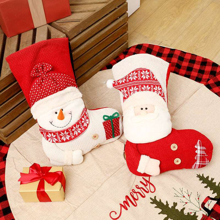 Large Red White Knitted Christmas Stocking Santa Claus Fireplace Decor Socks Xmas Gift Bags Candy Holder Decor For Home Gabby Whale