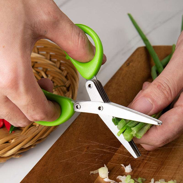 Multifunctional Multi-layer Green Onion Scissors Stainless Steel Onion Cutting Knife Herb Seaweed Spice Scissors Kitchen Scissor Kitchen Gadgets Gabby Whale