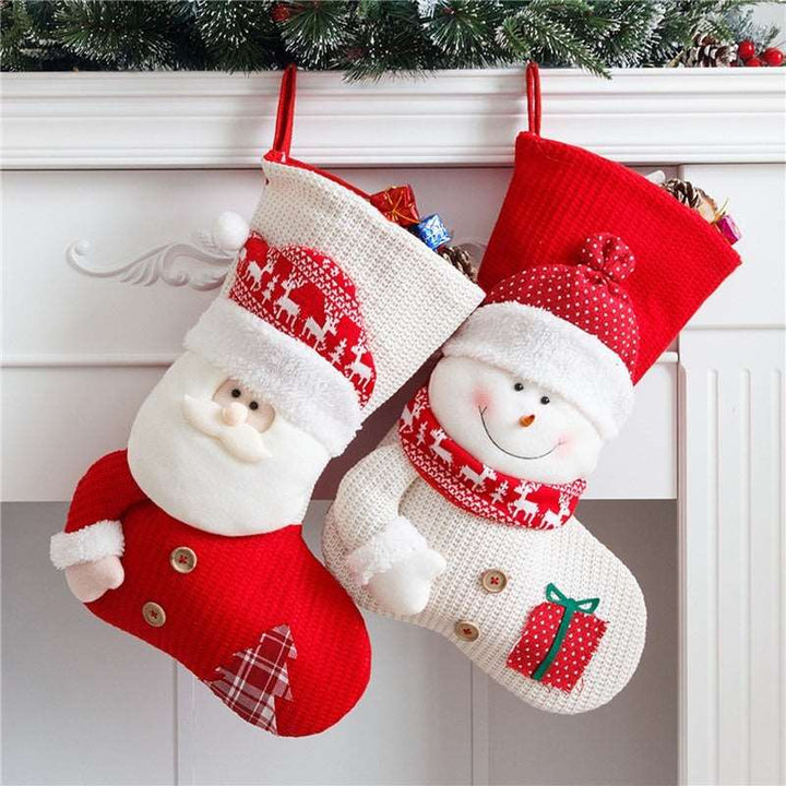 Large Red White Knitted Christmas Stocking Santa Claus Fireplace Decor Socks Xmas Gift Bags Candy Holder Decor For Home Gabby Whale