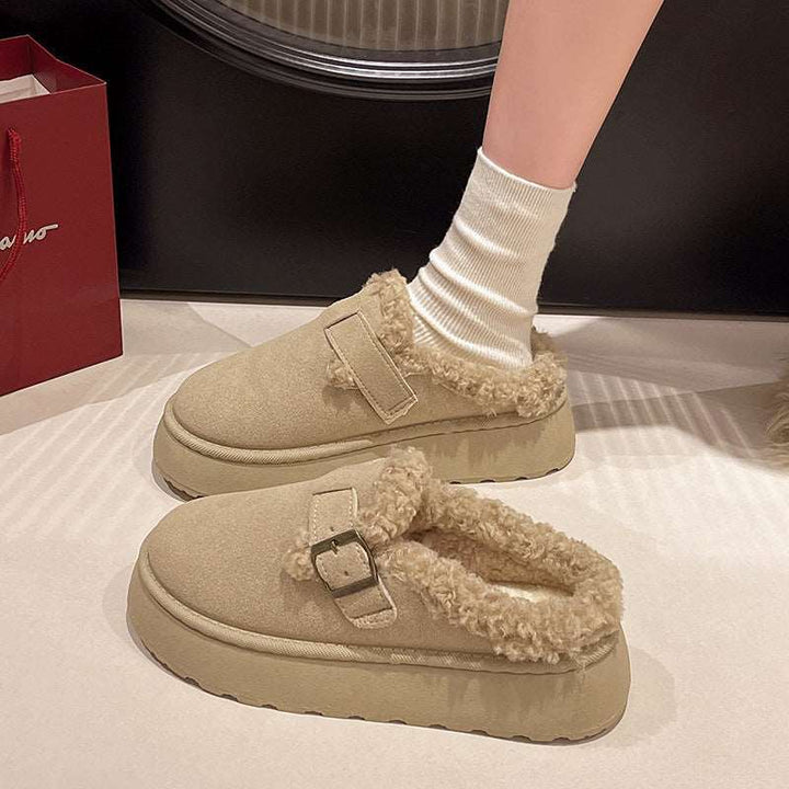 New Luxury Winter Women's Shoes Plush Fashion Retro Bean Shoes Cotton Women's Flat Sole Slippers Platform Women Boots Gabby Whale