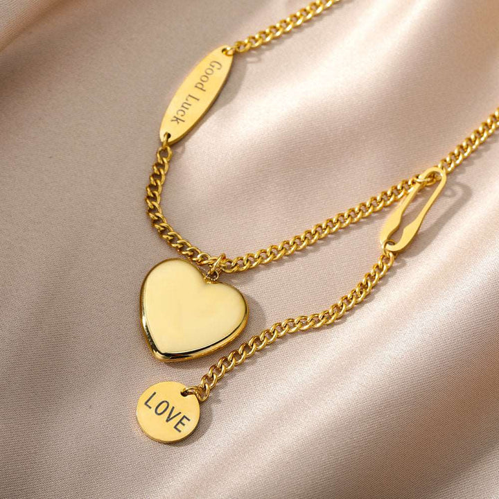 Fashion Jewelry Multilayer Heart Pendant Necklaces For Women Stainless Steel Chain Choker Zircon Moon Star Necklace Femme Wedding Jewelry Gift Gabby Whale