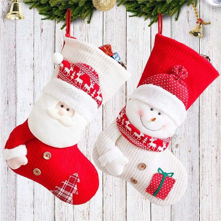 Large Red White Knitted Christmas Stocking Santa Claus Fireplace Decor Socks Xmas Gift Bags Candy Holder Decor For Home Gabby Whale