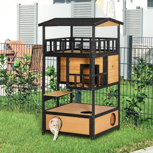 Wooden Outdoor Cat House, Wild Cat Shelter Kitten Tree - Gabby Whale