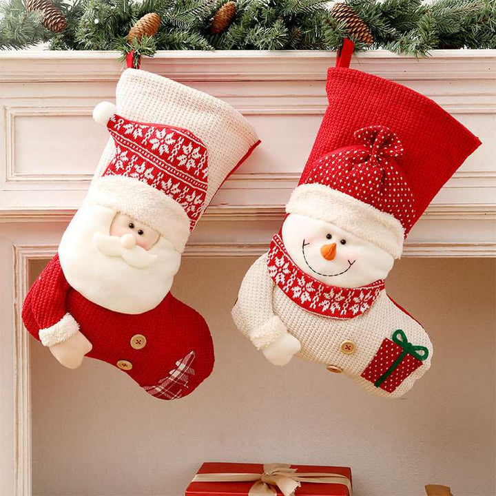 Large Red White Knitted Christmas Stocking Santa Claus Fireplace Decor Socks Xmas Gift Bags Candy Holder Decor For Home Gabby Whale