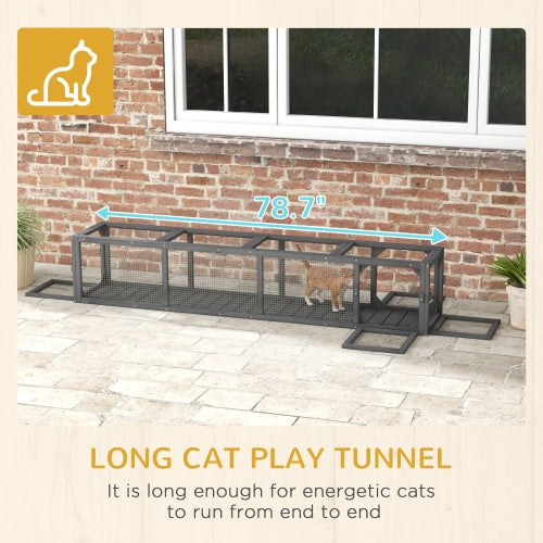 79 Inch Long Wooden Cat Runway With Weather Protection, Inside And Outside Connection, Suitable For Deck Terraces, Balconies, Dark Grey Gabby Whale