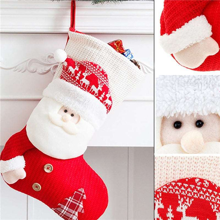 Large Red White Knitted Christmas Stocking Santa Claus Fireplace Decor Socks Xmas Gift Bags Candy Holder Decor For Home Gabby Whale