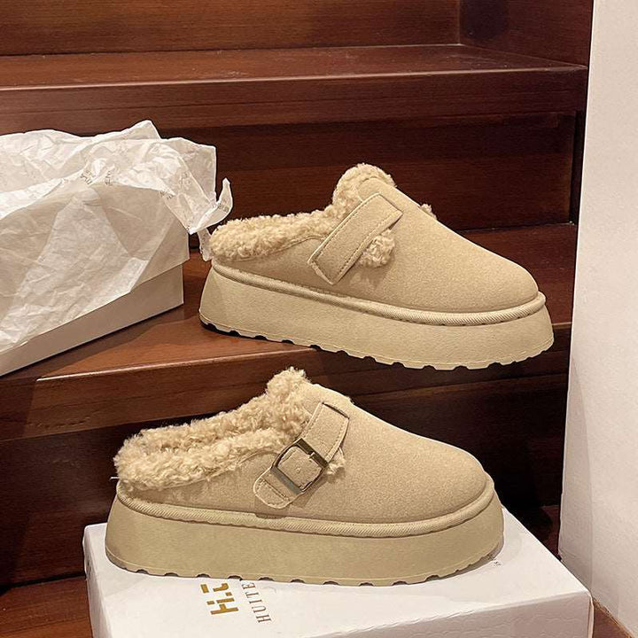 New Luxury Winter Women's Shoes Plush Fashion Retro Bean Shoes Cotton Women's Flat Sole Slippers Platform Women Boots Gabby Whale