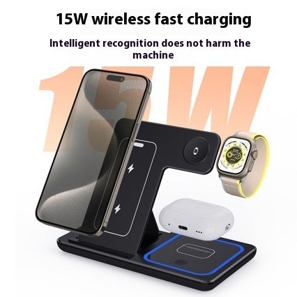 15W 3 In 1 LED Fast Wireless Charger Stand Foldable Charging Station For Smart Phone 15 14 13 12 11 IWatch 9 8 7 6 5 Airpods Pro - Gabby Whale