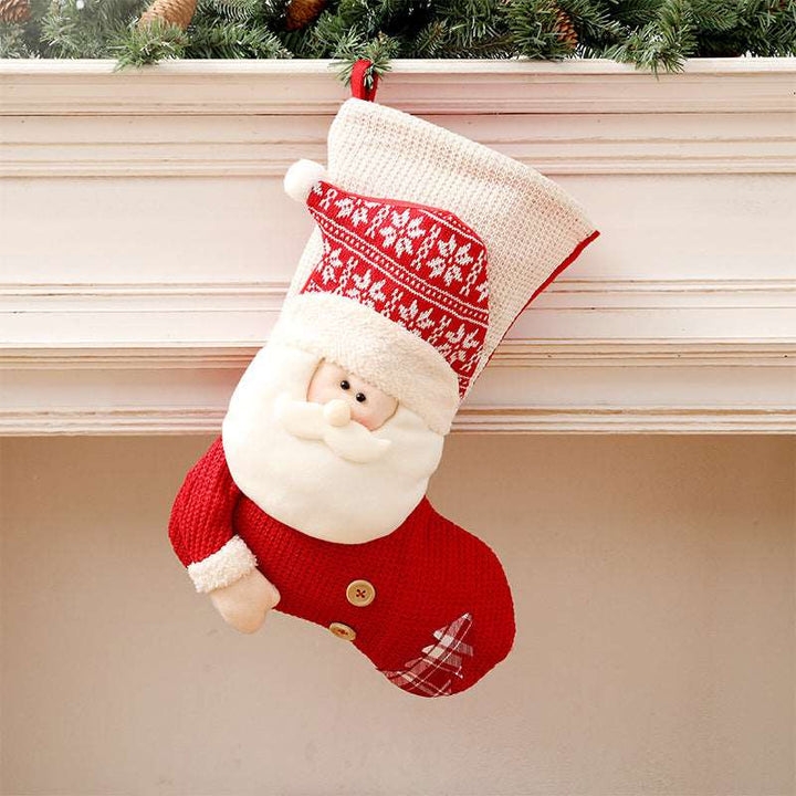 Large Red White Knitted Christmas Stocking Santa Claus Fireplace Decor Socks Xmas Gift Bags Candy Holder Decor For Home Gabby Whale