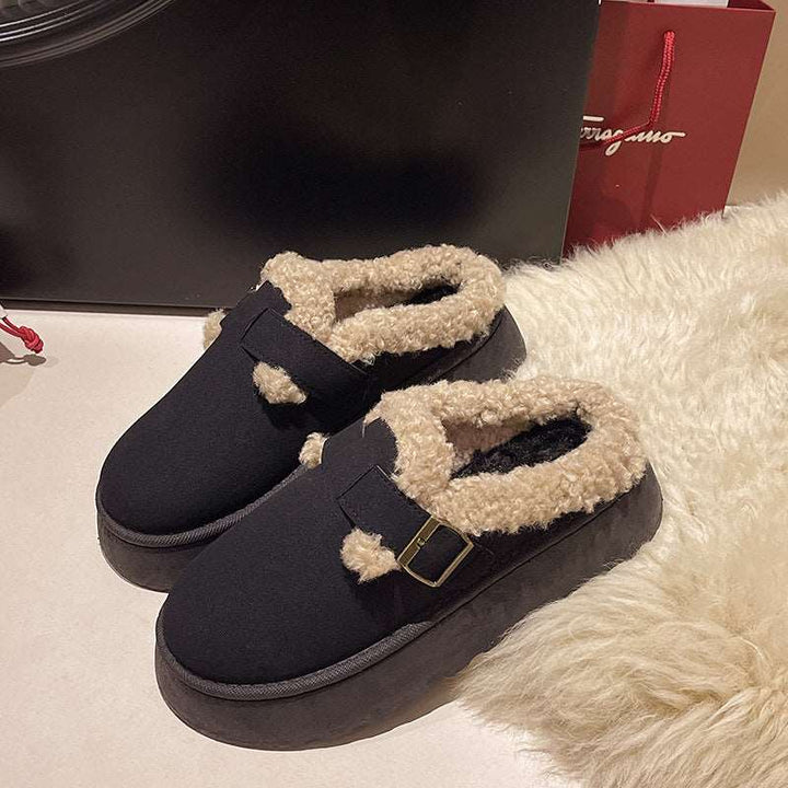 New Luxury Winter Women's Shoes Plush Fashion Retro Bean Shoes Cotton Women's Flat Sole Slippers Platform Women Boots Gabby Whale