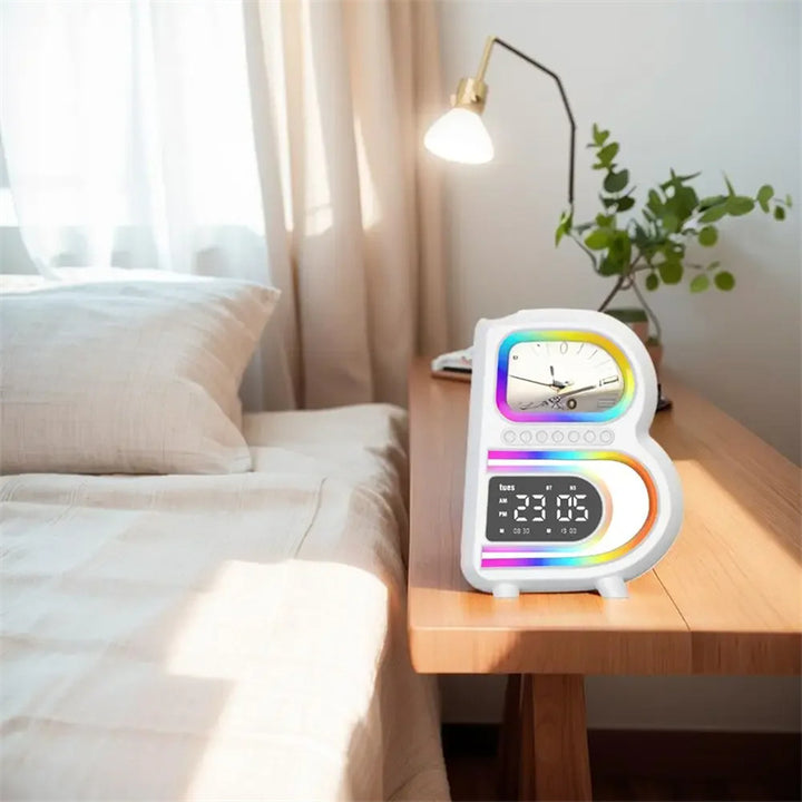 2024 New B-Shaped Blutooth Speaker Multifunctional Smart Music Rhythm Lighting Phone Wireless Charger TF Card AUX Input Standard Mode - Gabby Whale