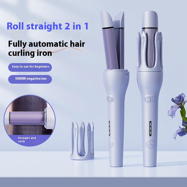 New 2 In 1 Automatic Hair Curler Straightener Negative Ion Electric Ceramic Fast Heating Rotating Magic Curler Gabby Whale