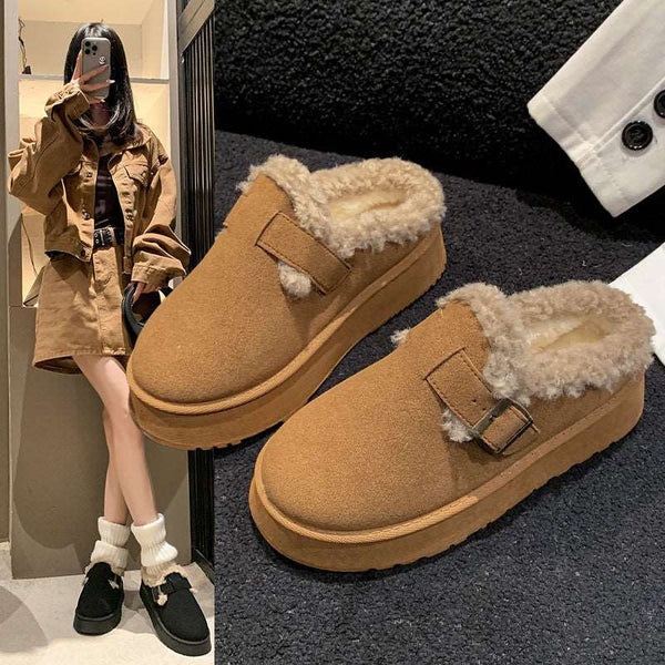 New Luxury Winter Women's Shoes Plush Fashion Retro Bean Shoes Cotton Women's Flat Sole Slippers Platform Women Boots Gabby Whale