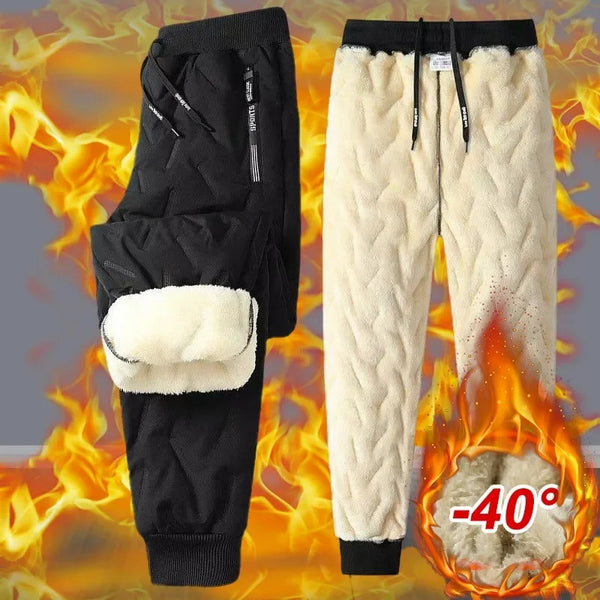 Winter Sweatwear Men Plush Thick Fleece Sweatpant Lambswool Thermal Trousers Casual Pants Waterproof Windproof Warm Cotton Pants - Gabby Whale