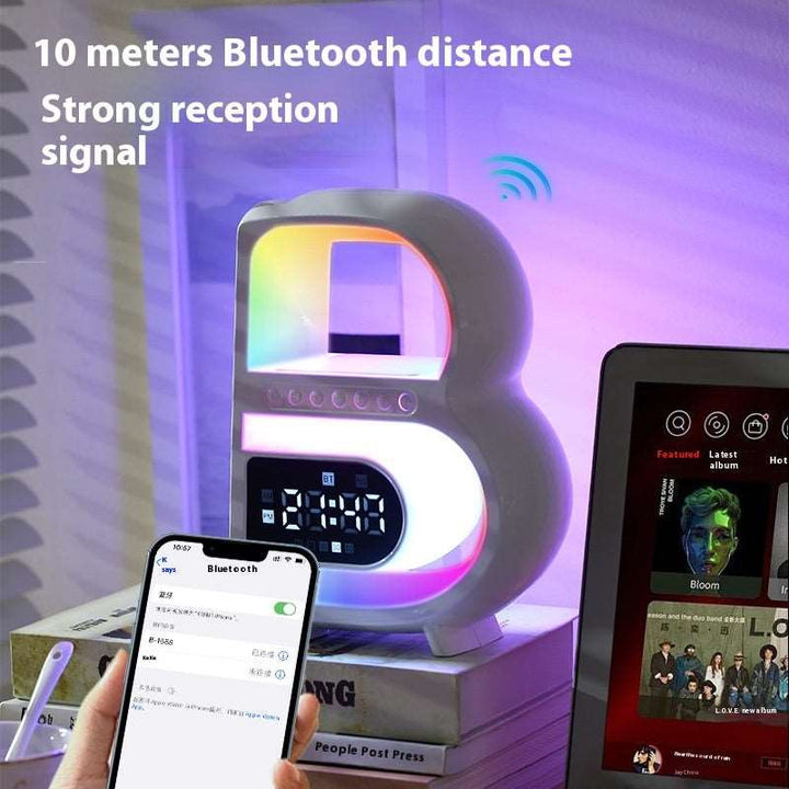 2024 New B-Shaped Blutooth Speaker Multifunctional Smart Music Rhythm Lighting Phone Wireless Charger TF Card AUX Input Standard Mode - Gabby Whale