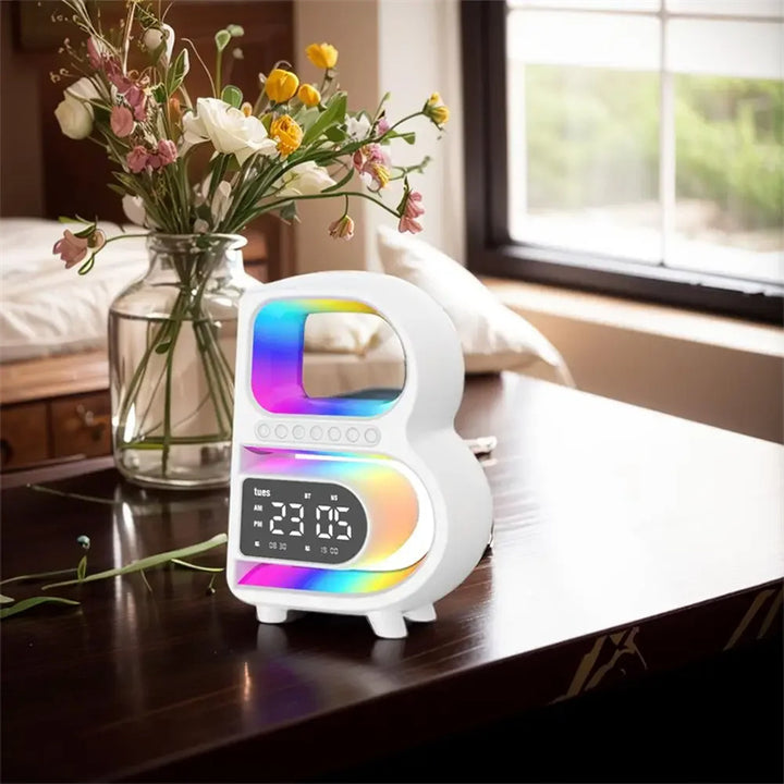 2024 New B-Shaped Blutooth Speaker Multifunctional Smart Music Rhythm Lighting Phone Wireless Charger TF Card AUX Input Standard Mode - Gabby Whale