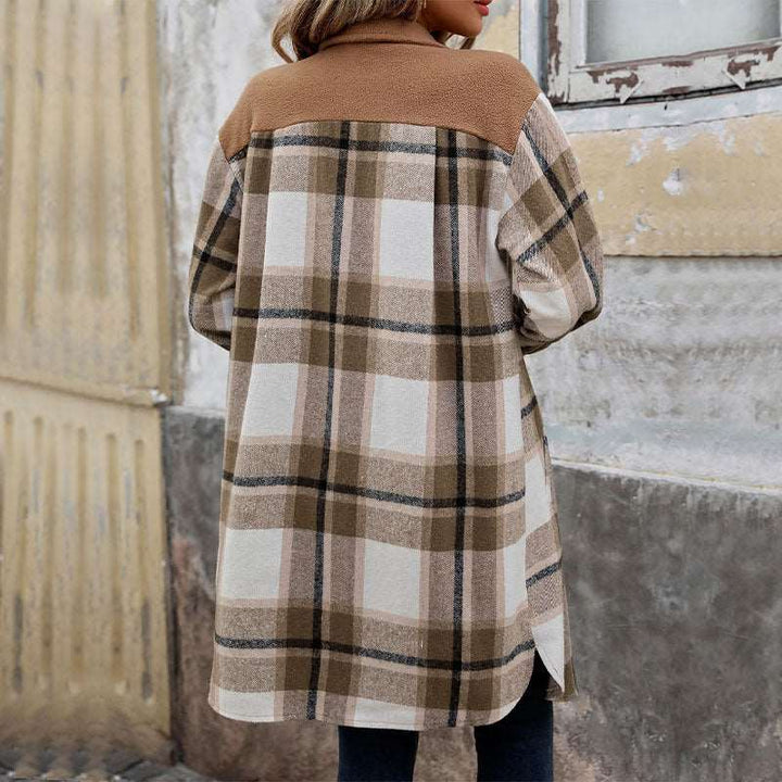 New Brushed Plaid Long Coat With Pockets Fashion Winter Jacket Outwear Women's Clothing Gabby Whale