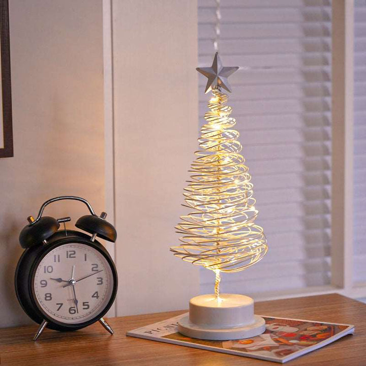 LED Christmas Tree Spiral Light Table Ornament Wrought Iron Xmas Tree Bedroom Desk Lamp Christmas Atmosphere Night Light Decor Gabby Whale