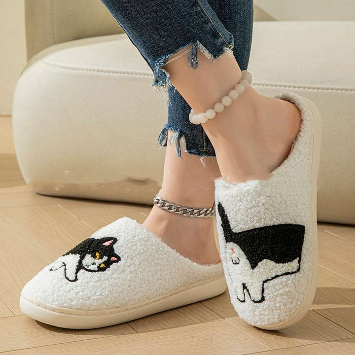 Cartoon Cotton Slippers For Women Men Indoor Outdoor Slippers For Household Autumn And Winter Couples Shoes Fuzzy Warm Soft Slippers - Gabby Whale