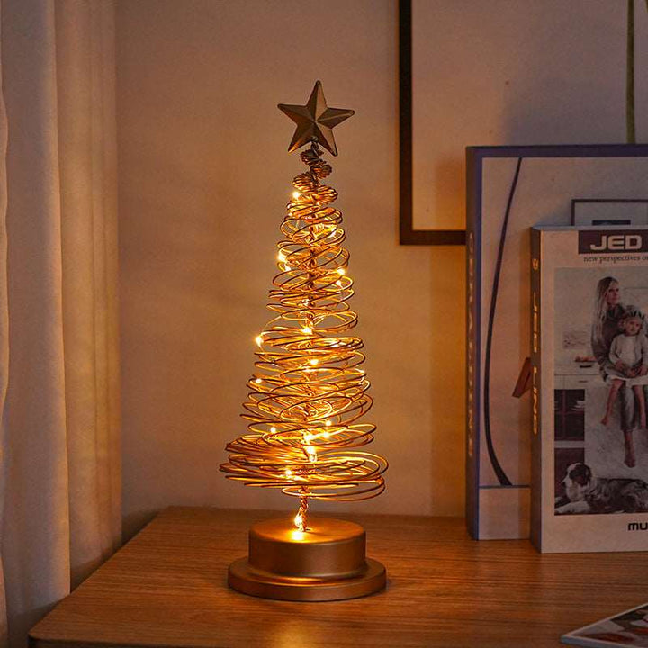 LED Christmas Tree Spiral Light Table Ornament Wrought Iron Xmas Tree Bedroom Desk Lamp Christmas Atmosphere Night Light Decor Gabby Whale