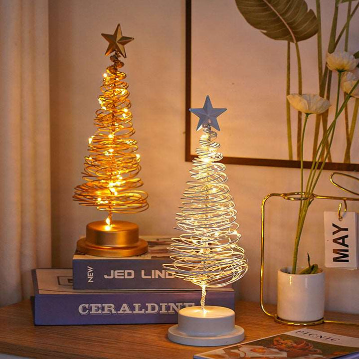 LED Christmas Tree Spiral Light Table Ornament Wrought Iron Xmas Tree Bedroom Desk Lamp Christmas Atmosphere Night Light Decor Gabby Whale