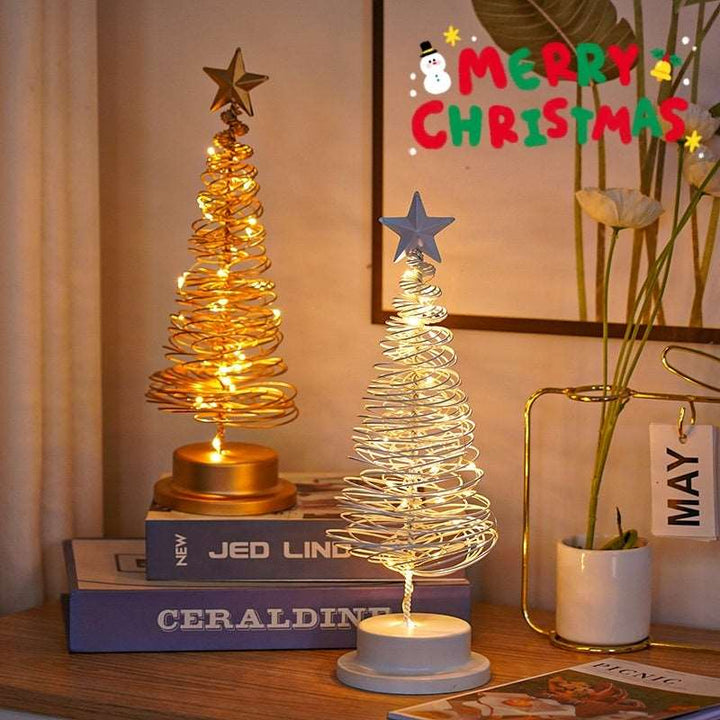 LED Christmas Tree Spiral Light Table Ornament Wrought Iron Xmas Tree Bedroom Desk Lamp Christmas Atmosphere Night Light Decor Gabby Whale