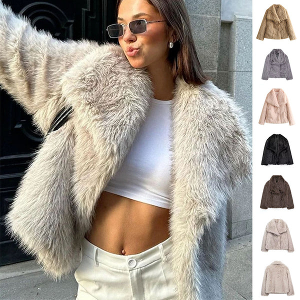 Winter Plush Coat Fashion Thicken Lapel Outwear Casual Long Sleeve Tops Womens Clothing Gabby Whale