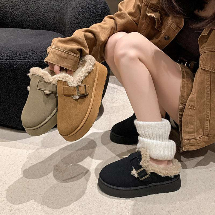 New Luxury Winter Women's Shoes Plush Fashion Retro Bean Shoes Cotton Women's Flat Sole Slippers Platform Women Boots Gabby Whale