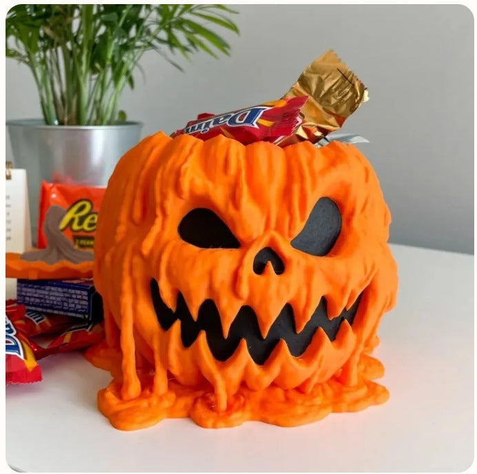 Melting Halloween Pumpkin Candy Bowl With Lid Reusable Candy Dish Spooky Food Display Bowl For Home Halloween Gabby Whale