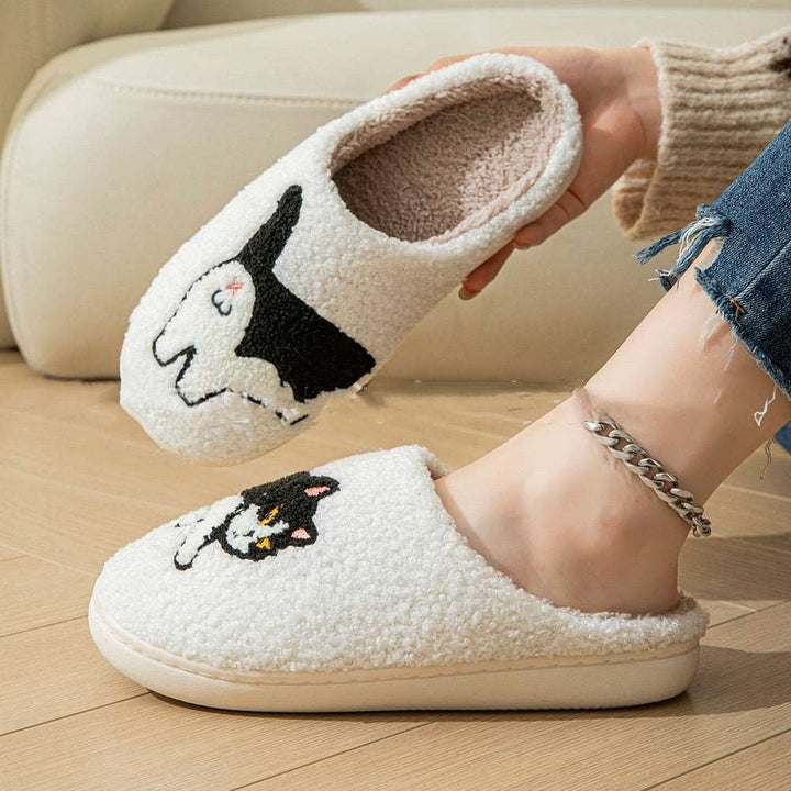 Cartoon Cotton Slippers For Women Men Indoor Outdoor Slippers For Household Autumn And Winter Couples Shoes Fuzzy Warm Soft Slippers - Gabby Whale