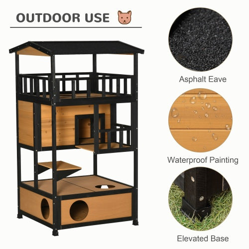 Wooden Outdoor Cat House, Wild Cat Shelter Kitten Tree - Gabby Whale