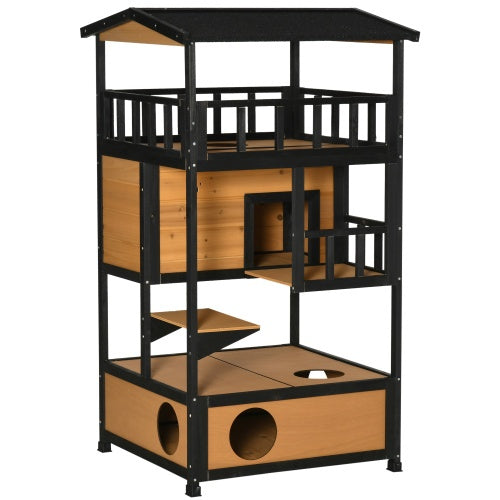 Wooden Outdoor Cat House, Wild Cat Shelter Kitten Tree - Gabby Whale