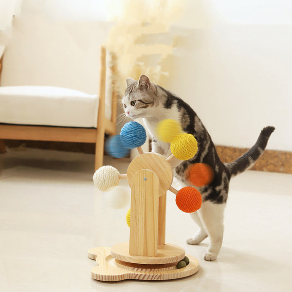 Eco-Friendly Solid Wood Rotating Cat Scratcher