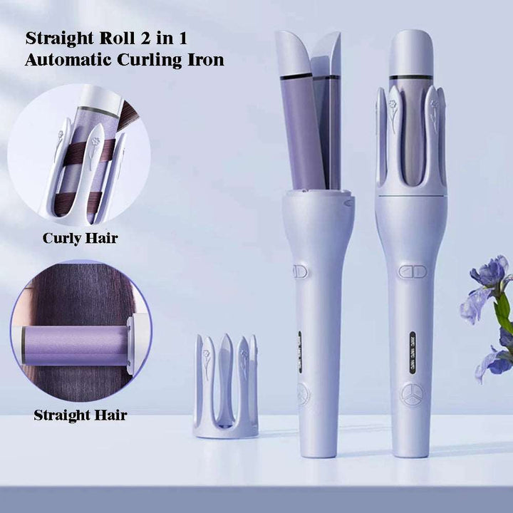 New 2 In 1 Automatic Hair Curler Straightener Negative Ion Electric Ceramic Fast Heating Rotating Magic Curler Gabby Whale