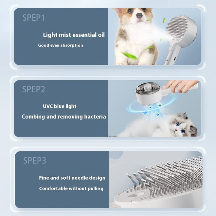 Animal Hair Remover Brush Dog And Cat Steam Brush Pet Self Cleaning Dog Brush Grooming Removes Cat Hairs Cat Dog Accessories Pet Products Gabby Whale