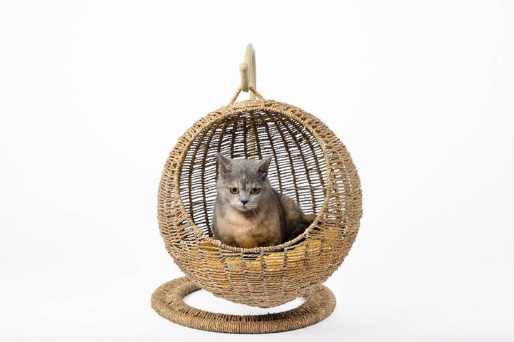 Hanging Cat Bed | Woven Round Pet Basket - Gabby Whale