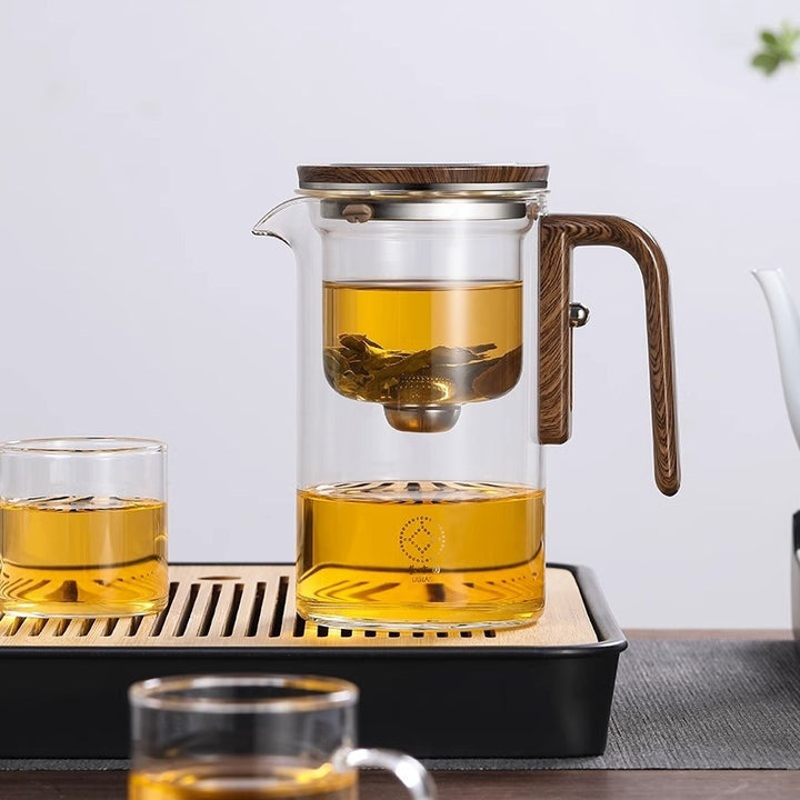 One Click Magnetic Teapot Separation Filtration Glass Tea Pot Wood Handle Tea Water Separation Inner Container Teapot Gabby Whale