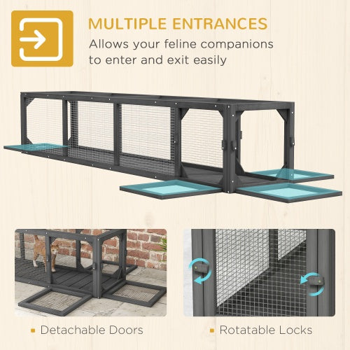 79 Inch Long Wooden Cat Runway With Weather Protection, Inside And Outside Connection, Suitable For Deck Terraces, Balconies, Dark Grey Gabby Whale