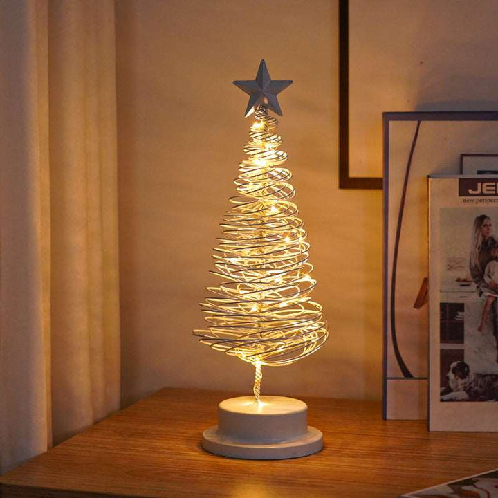 LED Christmas Tree Spiral Light Table Ornament Wrought Iron Xmas Tree Bedroom Desk Lamp Christmas Atmosphere Night Light Decor Gabby Whale