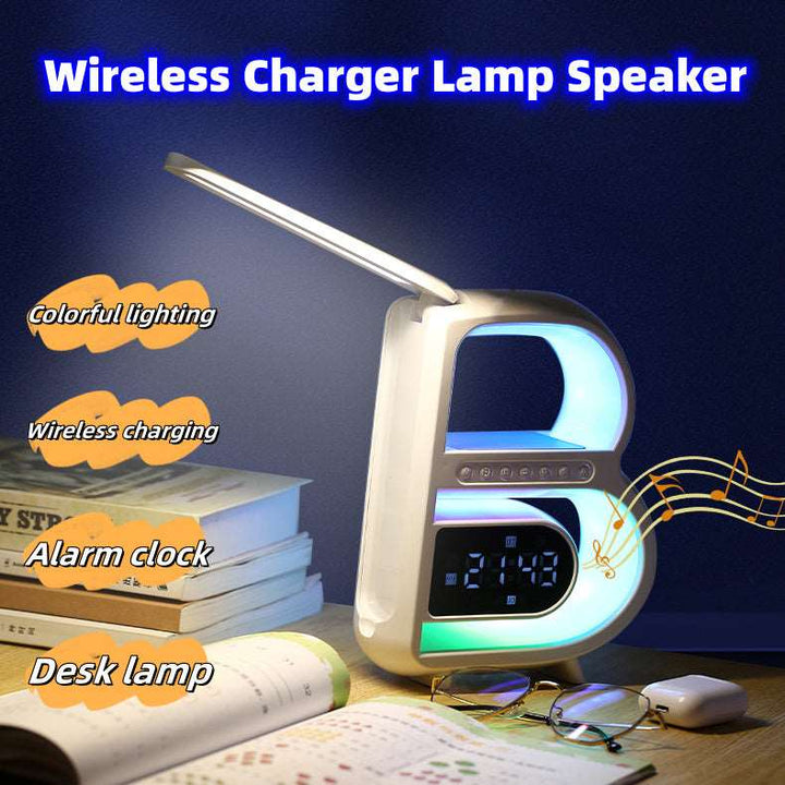 2024 New B-Shaped Blutooth Speaker Multifunctional Smart Music Rhythm Lighting Phone Wireless Charger TF Card AUX Input Standard Mode - Gabby Whale