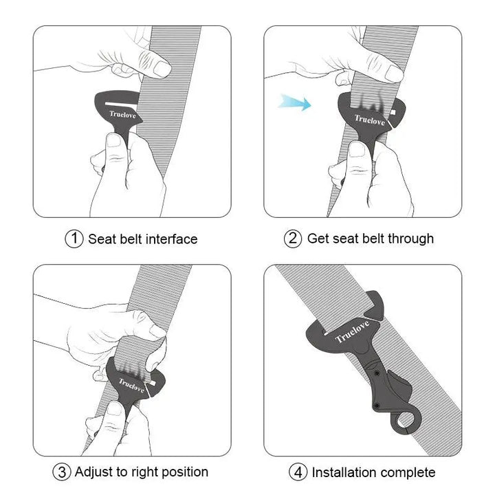 n aviation-grade aluminum seat belt for dogs, designed to ensure pet safety during car rides. The belt is clipped onto a car seat belt, connecting securely to the dog's harness. It features adjustable length for comfort, compatibility with various car models, and comes in multiple colors, providing both security and style for pet owners.