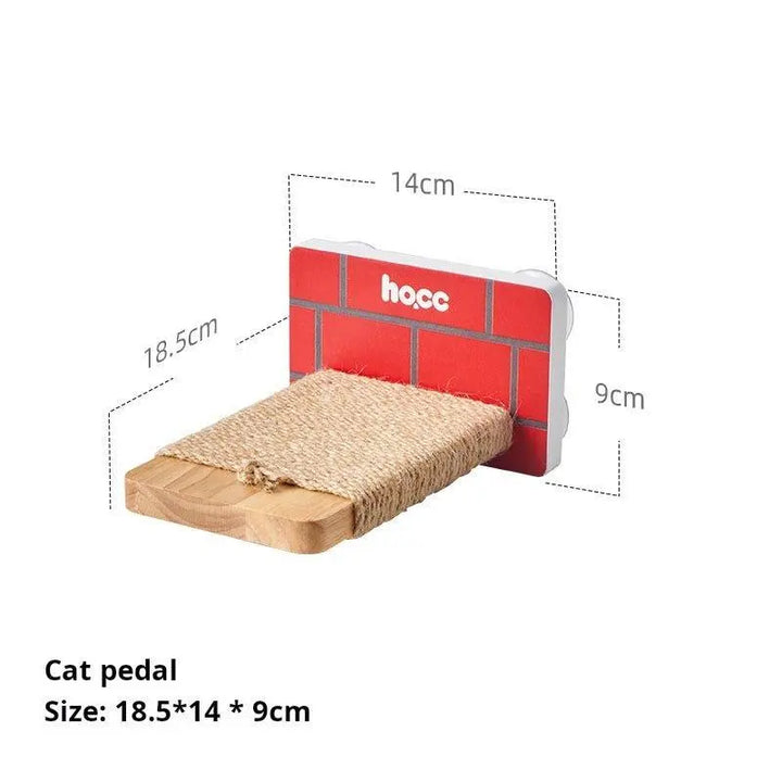 Cat climbing frame with solid wood and sisal rope, easily installed on glass or tile, designed for playful and resting cats.