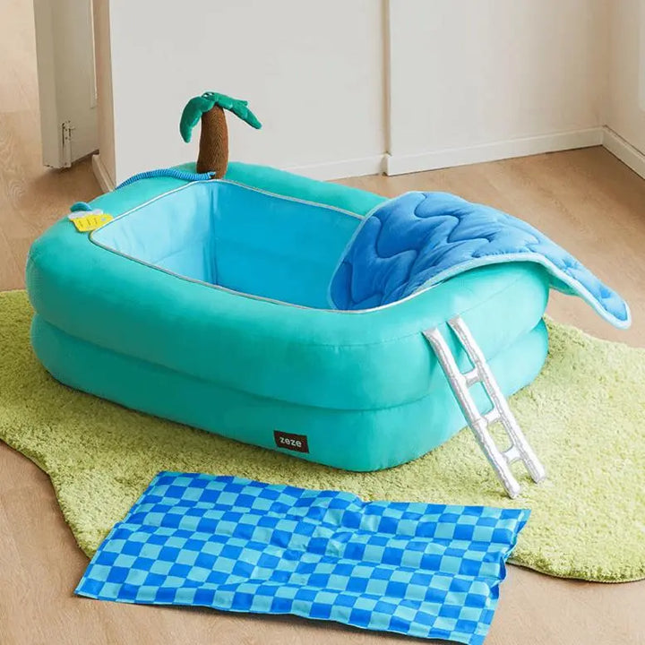 Cooling Pet Bed with Pool Shape Design and Ladder Detail for Refreshing Comfort