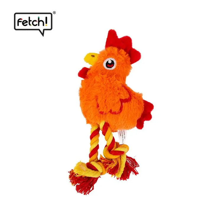 Durable Cotton Rope Chicken Toy for Dogs - A colorful, sturdy plush chicken toy designed for interactive play and chewing.